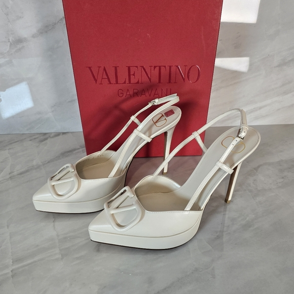 Valentino Garavani VLogo Cream Slingback Heels - Picture 8 of 9